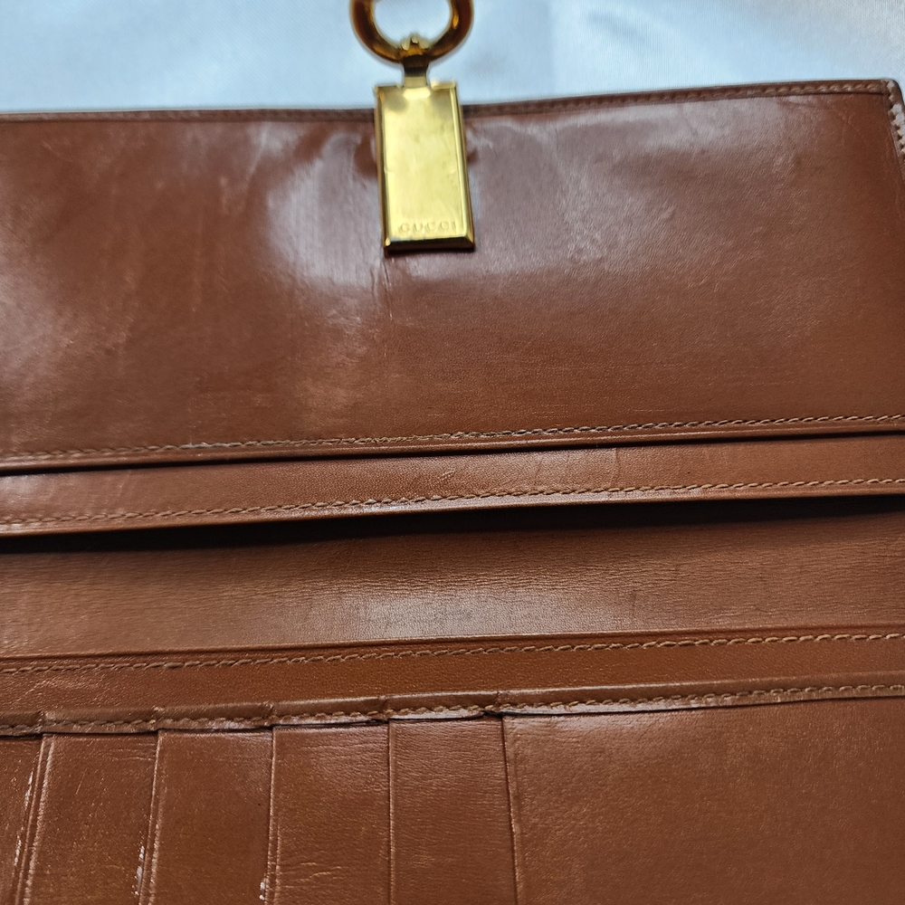 Gucci Vintage Brown Leather Horsebit Clasp Wallet W/ Dustbag & Gold Chain Strap - Picture 8 of 14